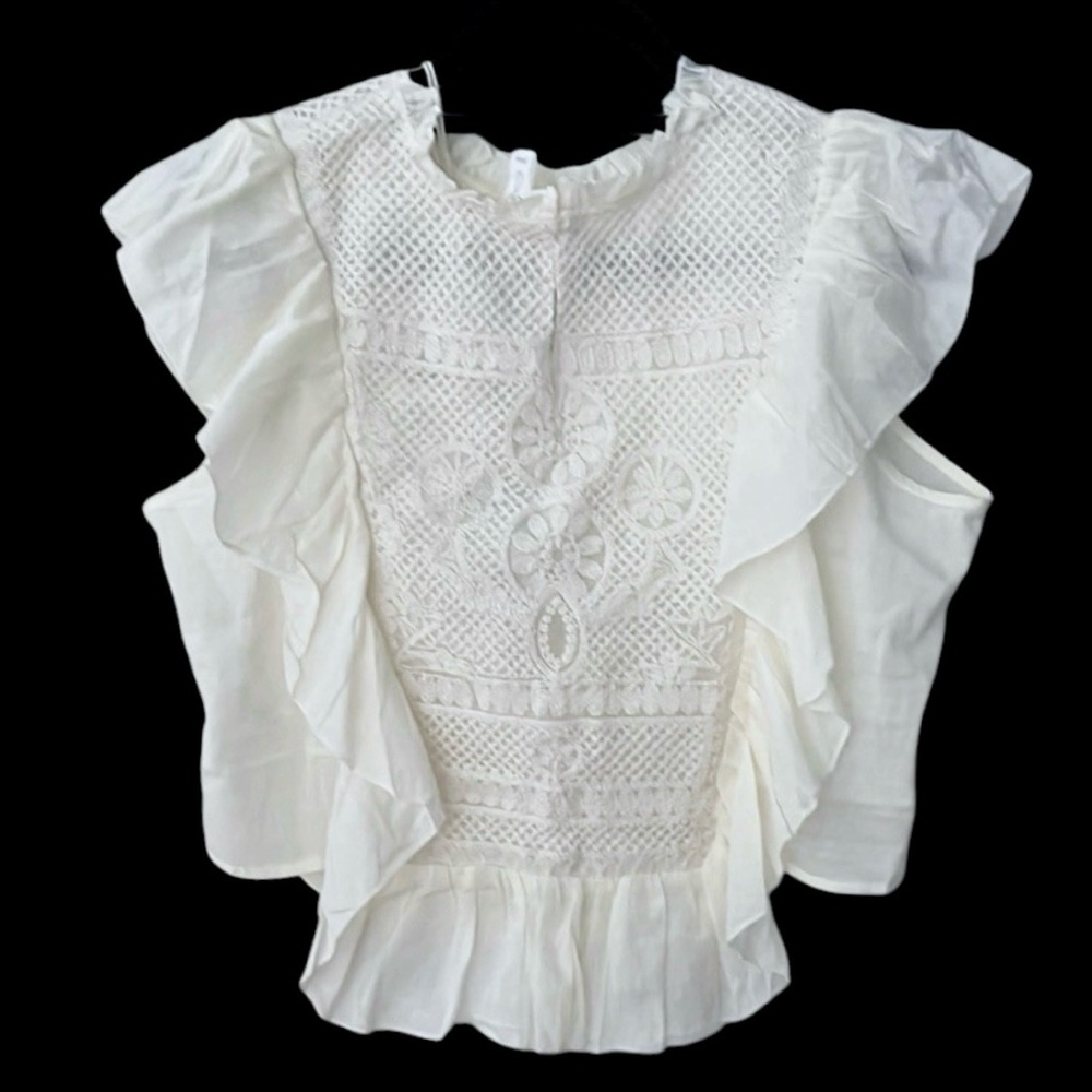 JOIE Elegant Crochet and Ruffle Top in Cream Size L EUC